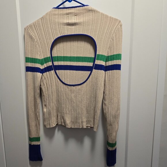 BDG Kiara Women's Open Back Ribbed Long Sleeve Sweater Beige Green Navy - Medium - Picture 11 of 13